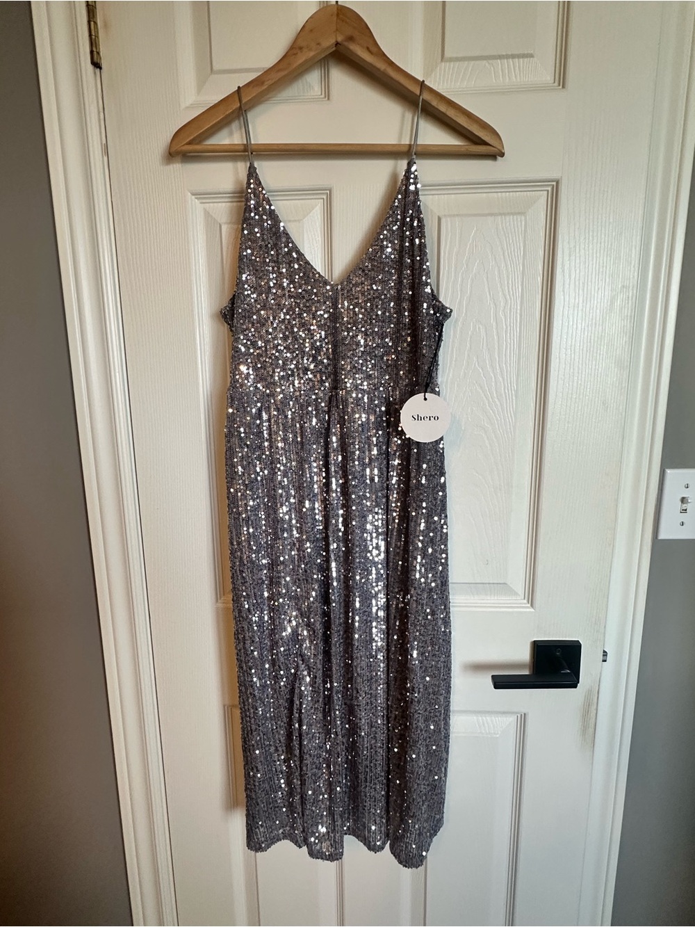 Silver Sequin Slip Dress